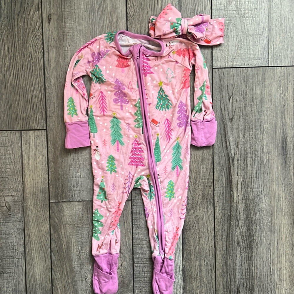 Little Sleepies Pink Trees 3-6m Zippy/Headband